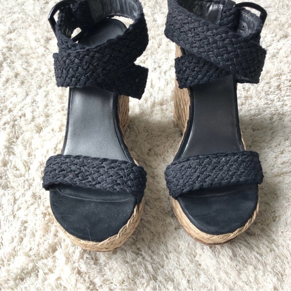 Stuart Weitzman Black Woven Platform Sandals